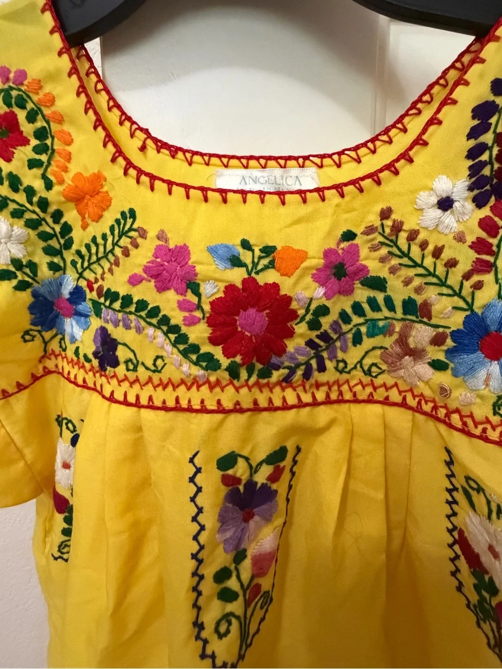 Kids Yellow Embroidered Floral Dress